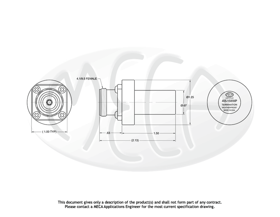 405-15WWP RF Termination 4.1/9.5 Female connectors drawing