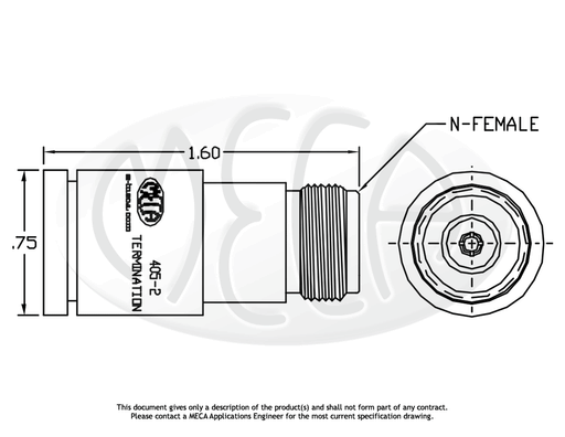405-2 Microwave Terminations N-Female connectors drawing