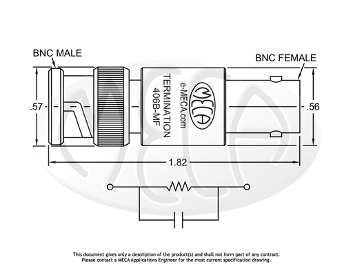 406B-MF RF-Termination Feed Thru BNC connectors drawing