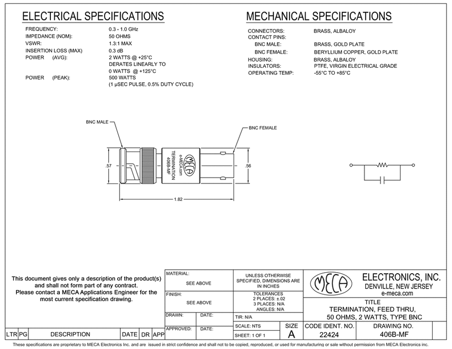 406B-MF RF-Termination electrical specs