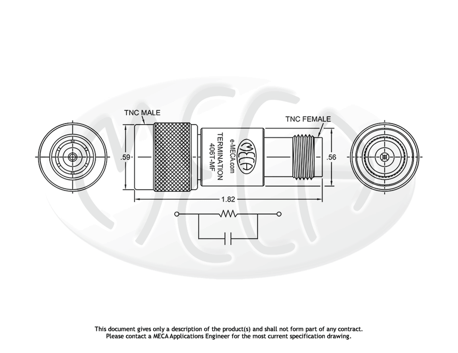 406T-MF RF-Microwave-Termination Feed Thru TNC connectors drawing