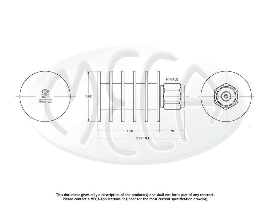 407-1 RF/Microwave/Terminations N-Male connectors drawing