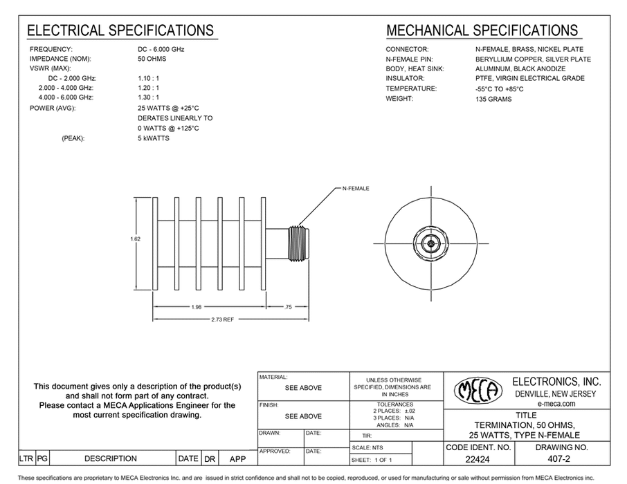 407-2 RF/Load electrical specs