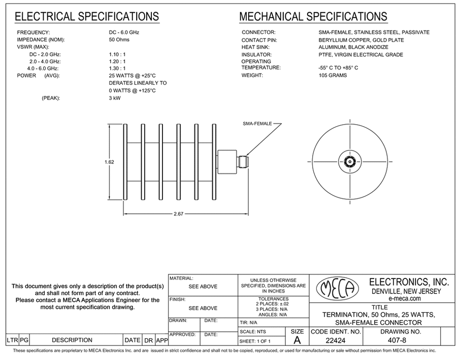407-8 RF-Loads electrical specs