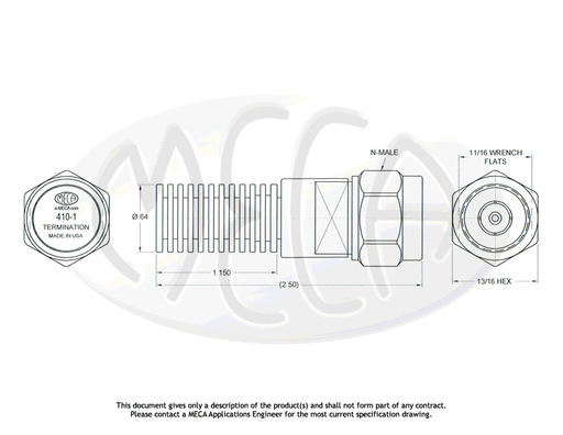 410-1 RF/Load/Termination N-Male connectors drawing