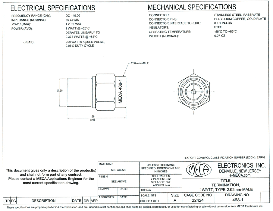 468-1 Terminations electrical specs