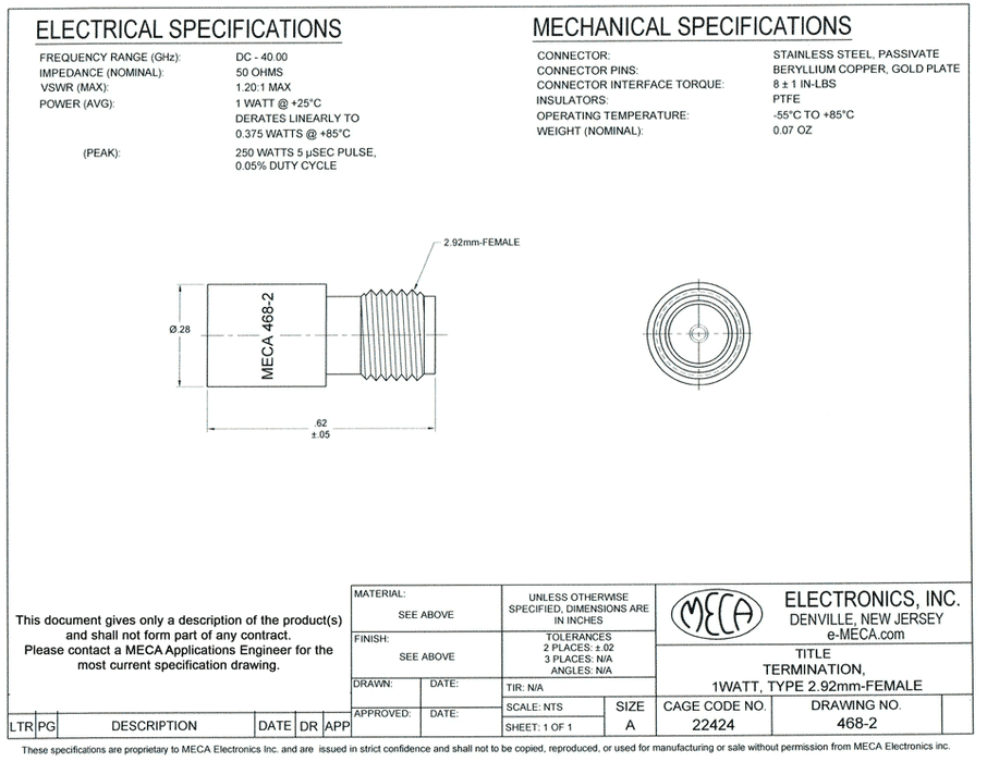 468-2 RF Termination electrical specs