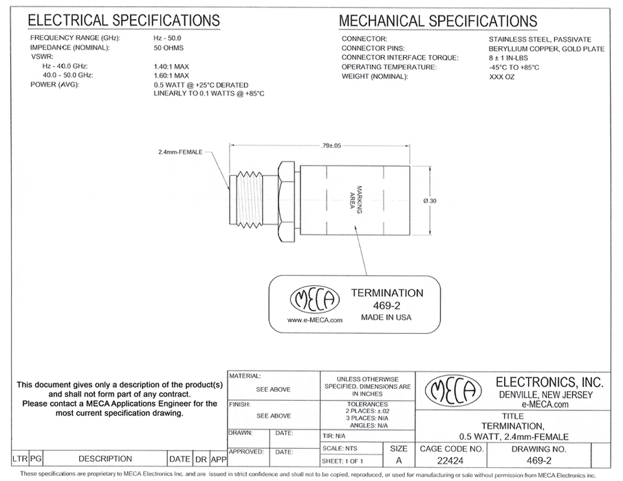 469-2 RF/Termination electrical specs