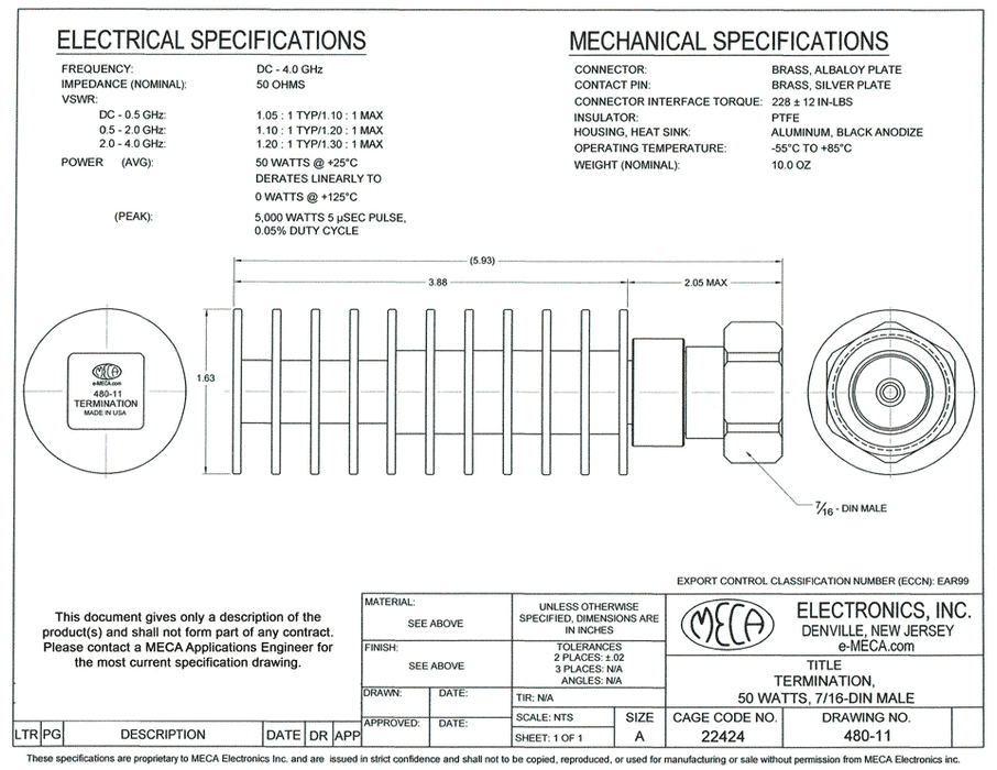 480-11 RF-Terminations electrical specs