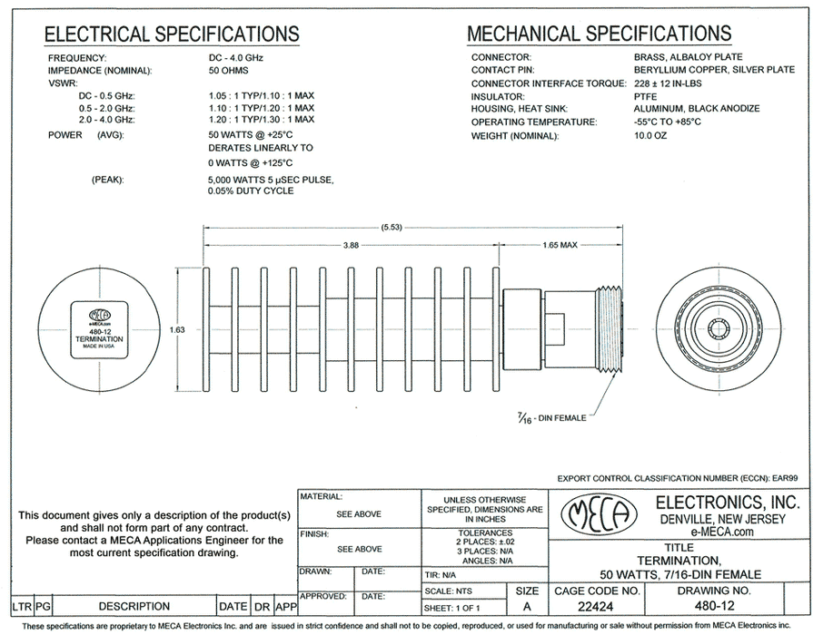 480-12 RF-Termination electrical specs