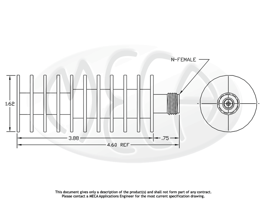 480-2 Microwave Termination N-Female connectors drawing