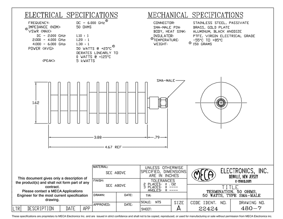 480-7 Microwave Terminations electrical specs