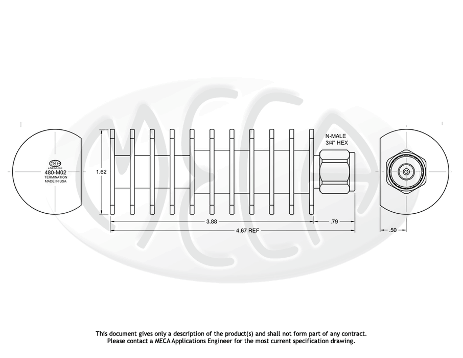 480-M02 Microwave/Termination N-Male connectors drawing