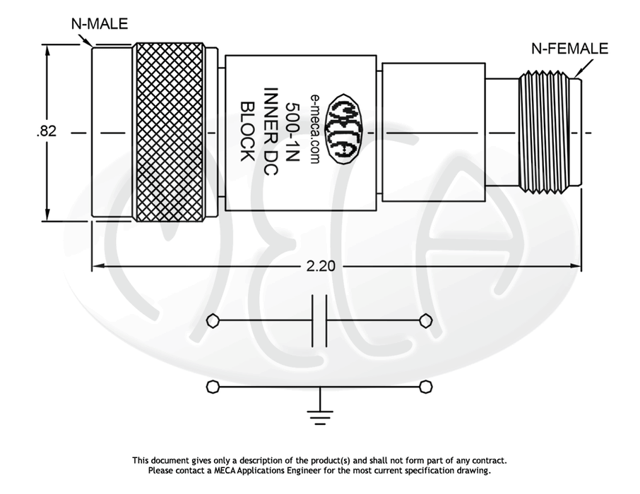 500-1N DC Block N-Type connectors drawing