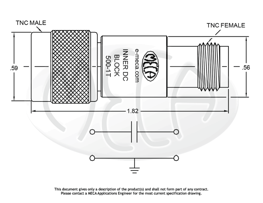 500-1T DC Block TNC connectors drawing