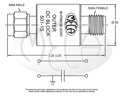501-1S DC Block SMA connectors drawing