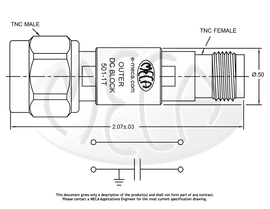 501-1T DC Block TNC connectors drawing