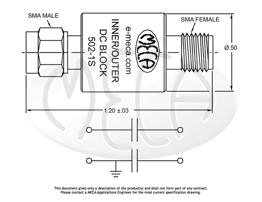 502-1S DC Block SMA connectors drawing