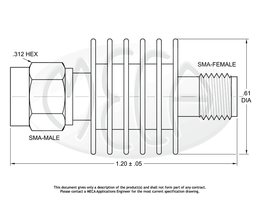 602-30-1F18 Coaxial Attenuators SMA-Male/Female connectors drawing