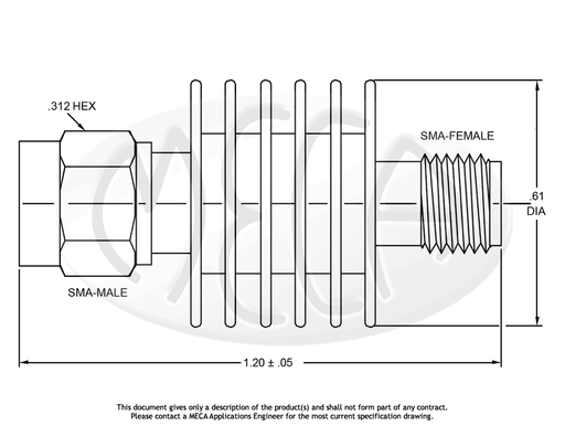 602-03-1 Attenuator SMA-MALE/Female connectors drawing