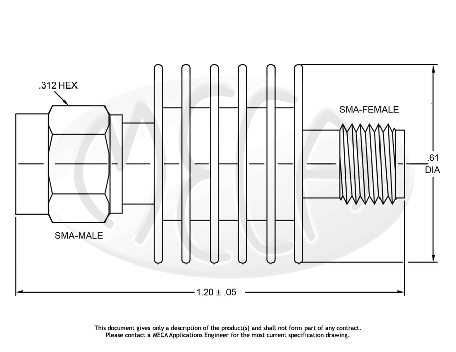 602-20-1 Fixed Attenuators SMA-Male/Female connectors drawing