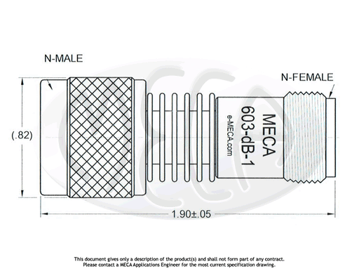 603-25-1 RF Attenuator N-Type connectors drawing