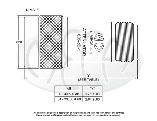 605-40-1 Attenuator N-Type connectors drawing