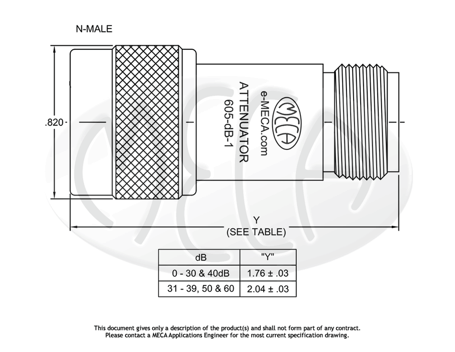 605-50-1 RF Attenuator N-Type connectors drawing
