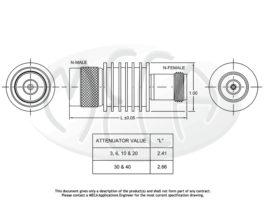 606-03-1F18 Coaxial Attenuators N-Type connectors drawing