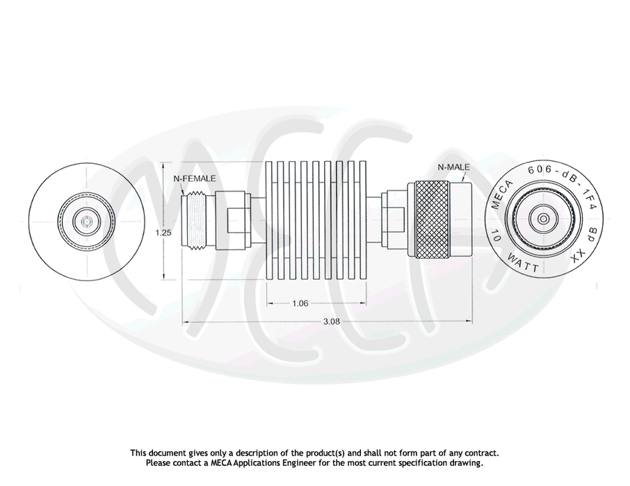 606-03-1F4 Attenuator N-Type connectors drawing