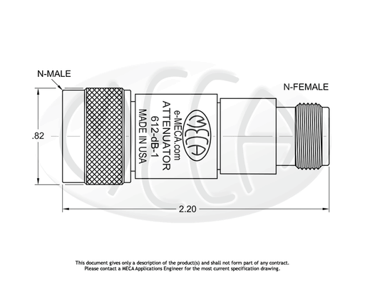 612-10-1 Attenuator 2W N-Type connectors drawing