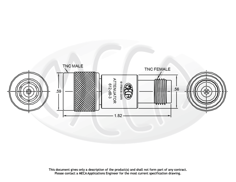 612-15-3 Attenuator 2W TNC connectors drawing