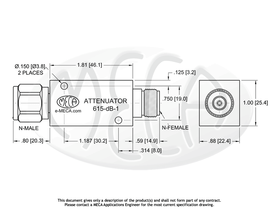 615-81-1 Coaxial Attenuator N-Type connectors drawing