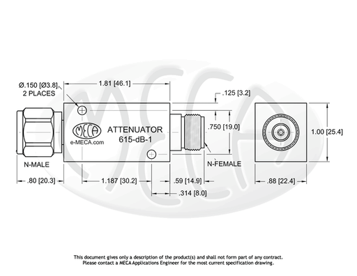 615-91-1 RF Attenuator N-Type connectors drawing