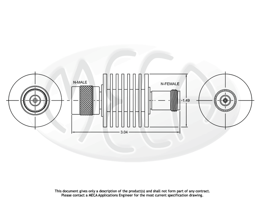 630-03-1F18 Coaxial Attenuators N-Type connectors drawing