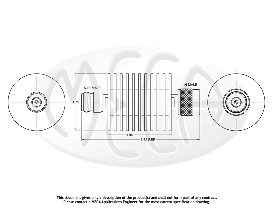 630-30-1F4 RF Attenuator N-Type connectors drawing