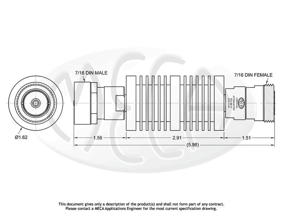 650-06-11 RF Attenuator 7/16-DIN connectors drawing