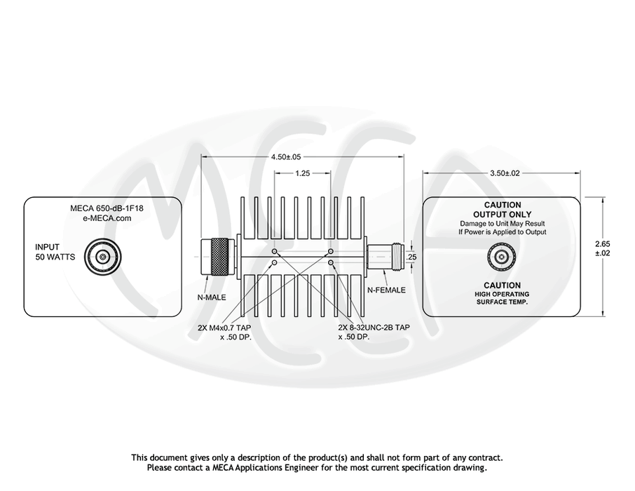 650-10-1F18 Microwave Attenuators N-Type connectors drawing