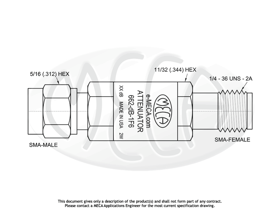 662-20-1F6 Attenuator SMA-Type connectors drawing