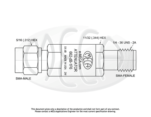 662-06-1F6 Coaxial Attenuator SMA-Type connectors drawing
