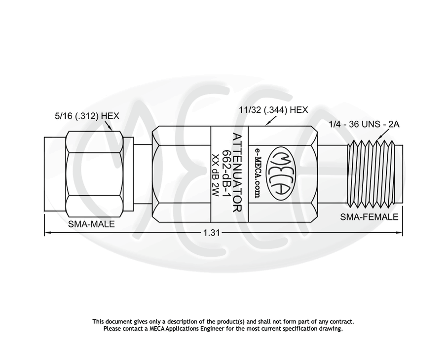 662-06-1 Microwave Attenuators SMA-Type connectors drawing