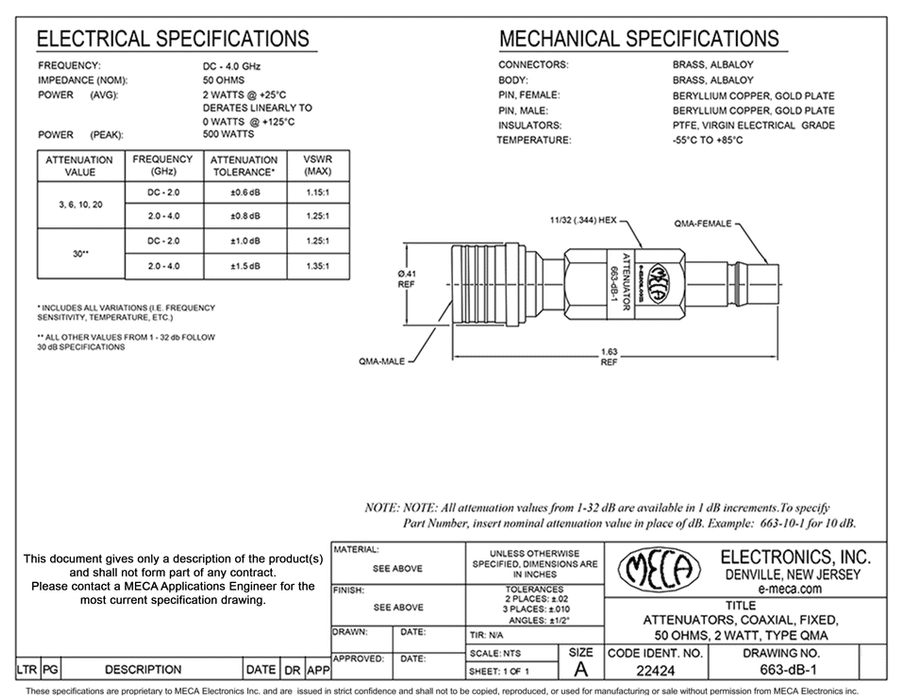 663-30-1 Microwave Attenuators electrical specs