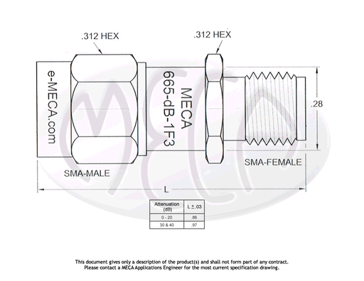 665-00-1F3 Coaxial Attenuators SMA-Type connectors drawing