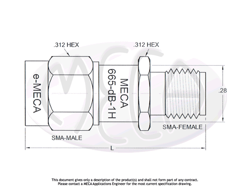 665-10-1H Microwave Attenuator SMA-Type connectors drawing
