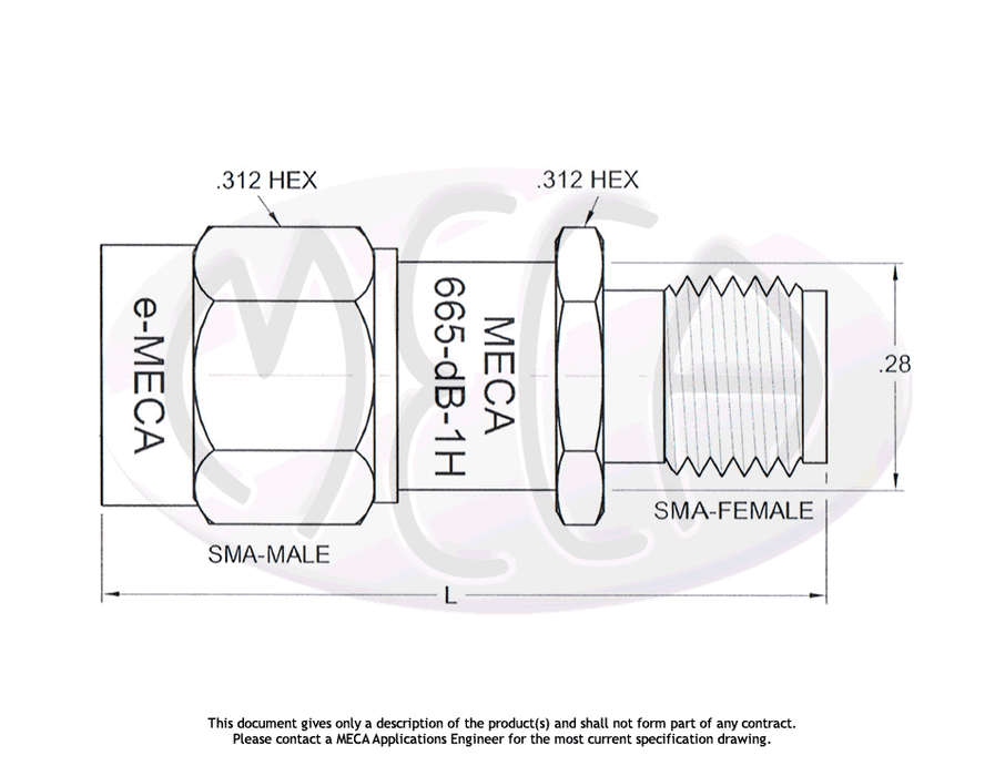 665-30-1H RF Attenuators SMA-Type connectors drawing