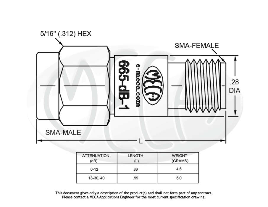 665-23-1 Coaxial Attenuator SMA-Type connectors drawing