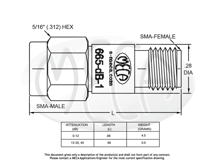 665-04-1 Coaxial Attenuator SMA-Type connectors drawing