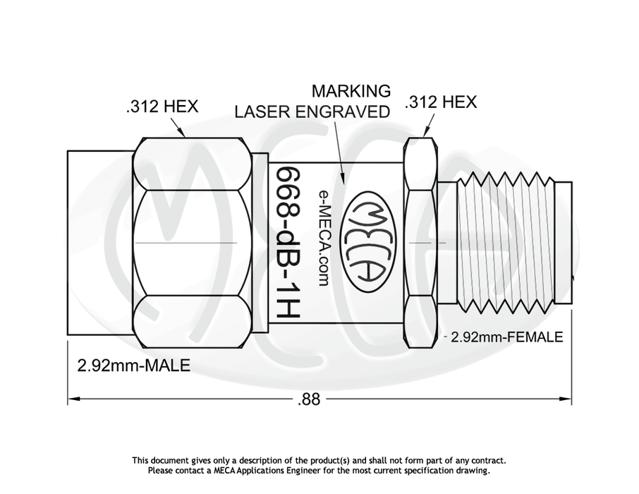 668-03-1H Coaxial Attenuator 2.9mm connectors drawing