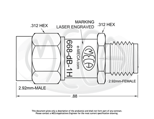 668-30-1H Attenuator 2.9mm connectors drawing
