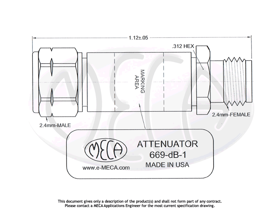 669-00-1 Attenuator 2.4mm connectors drawing